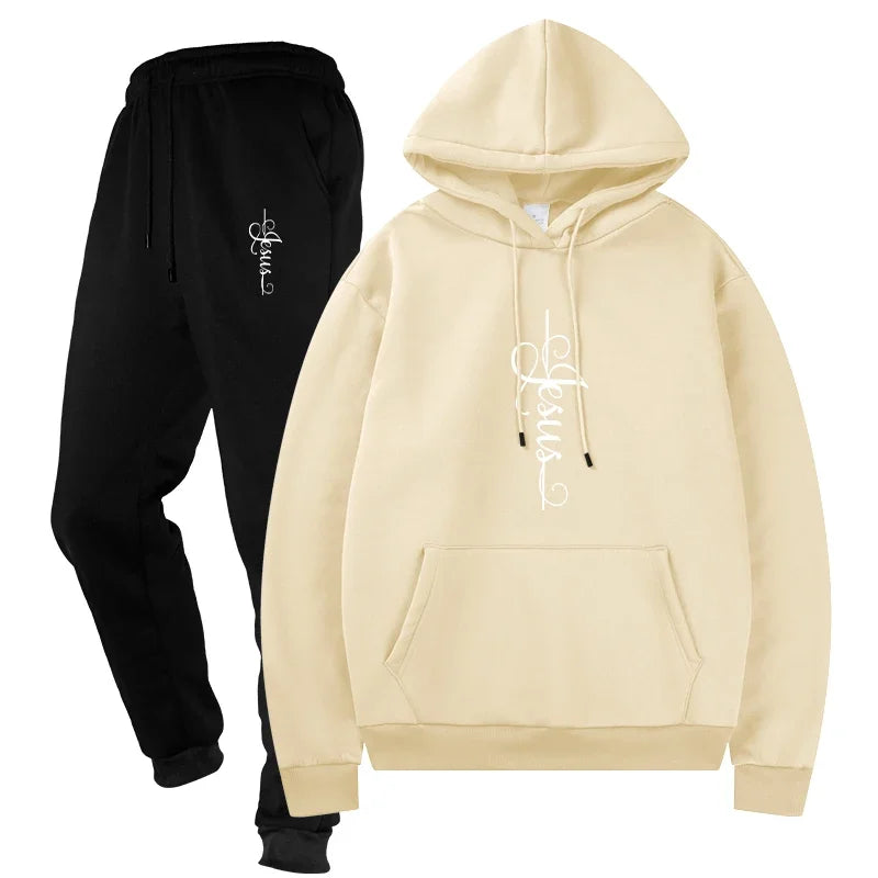 Basic Fleece Hoodies And SweatPants Set Men's Ensemble Track Suit Sportswear Unisex for Jogging