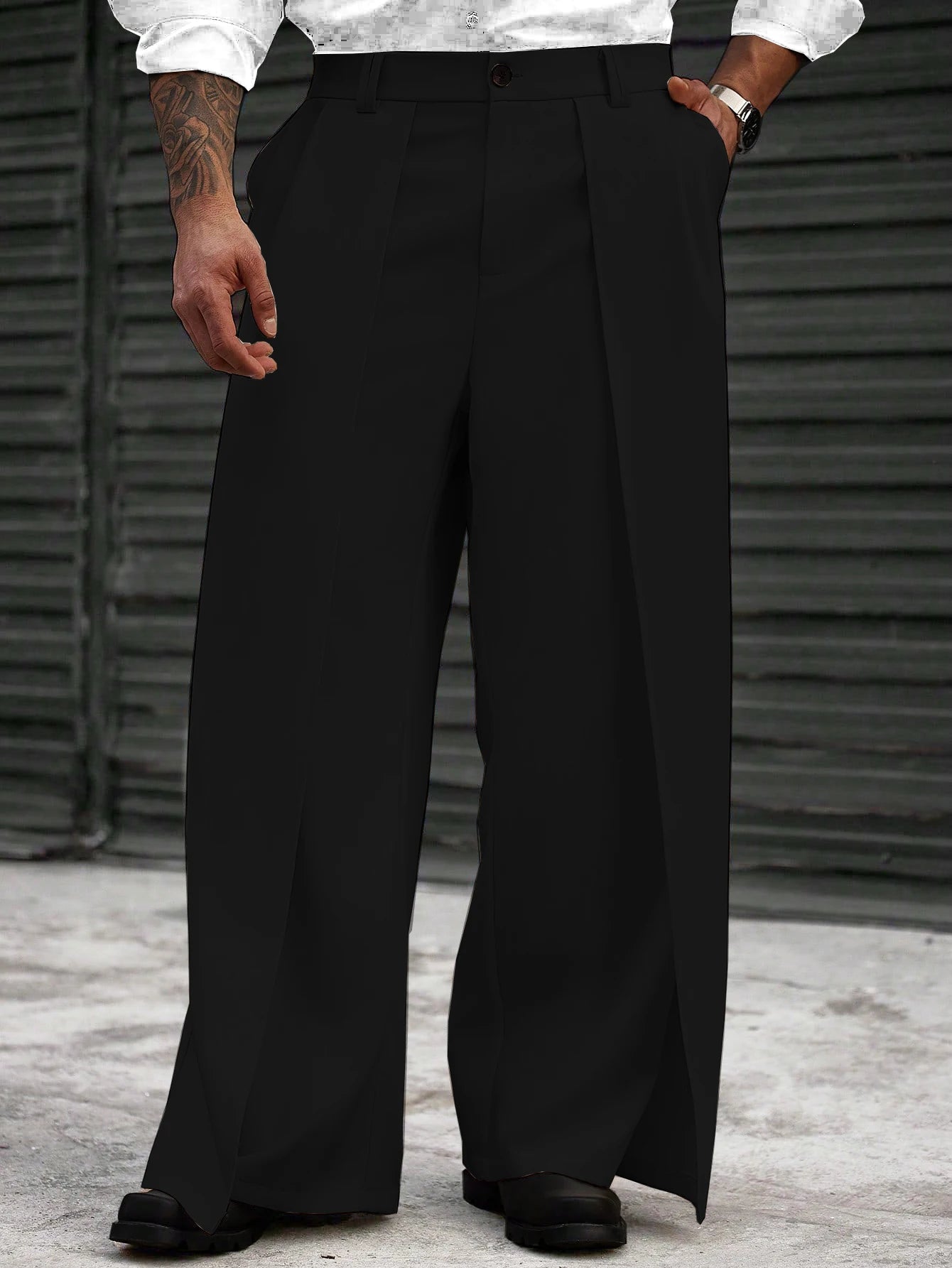 Homme plus Size Men's Solid Color Pocket Loose Wide Leg Casual Trousers