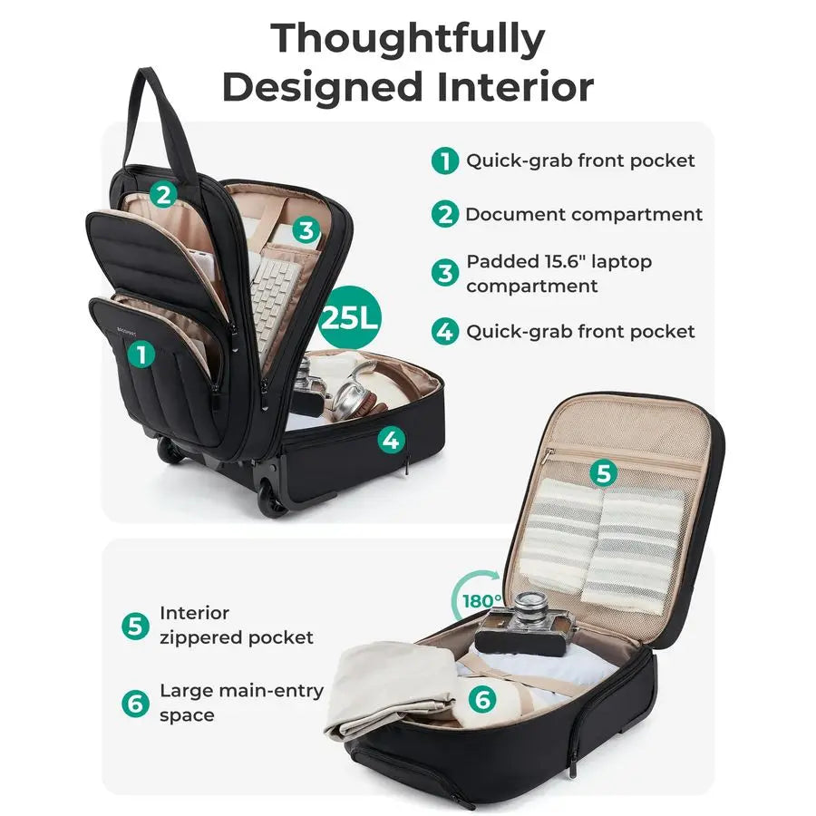 Underseat Carry on Luggage with Wheels, 16inch Under Seat Luggage, Lightweight Travel Luggage Travel Suitcase for Women, Persona