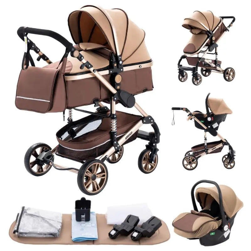 Compact 3-in-1 baby pushchair, infant car seat, portable infant travel system, lightweight pushchair, two-way pushchair