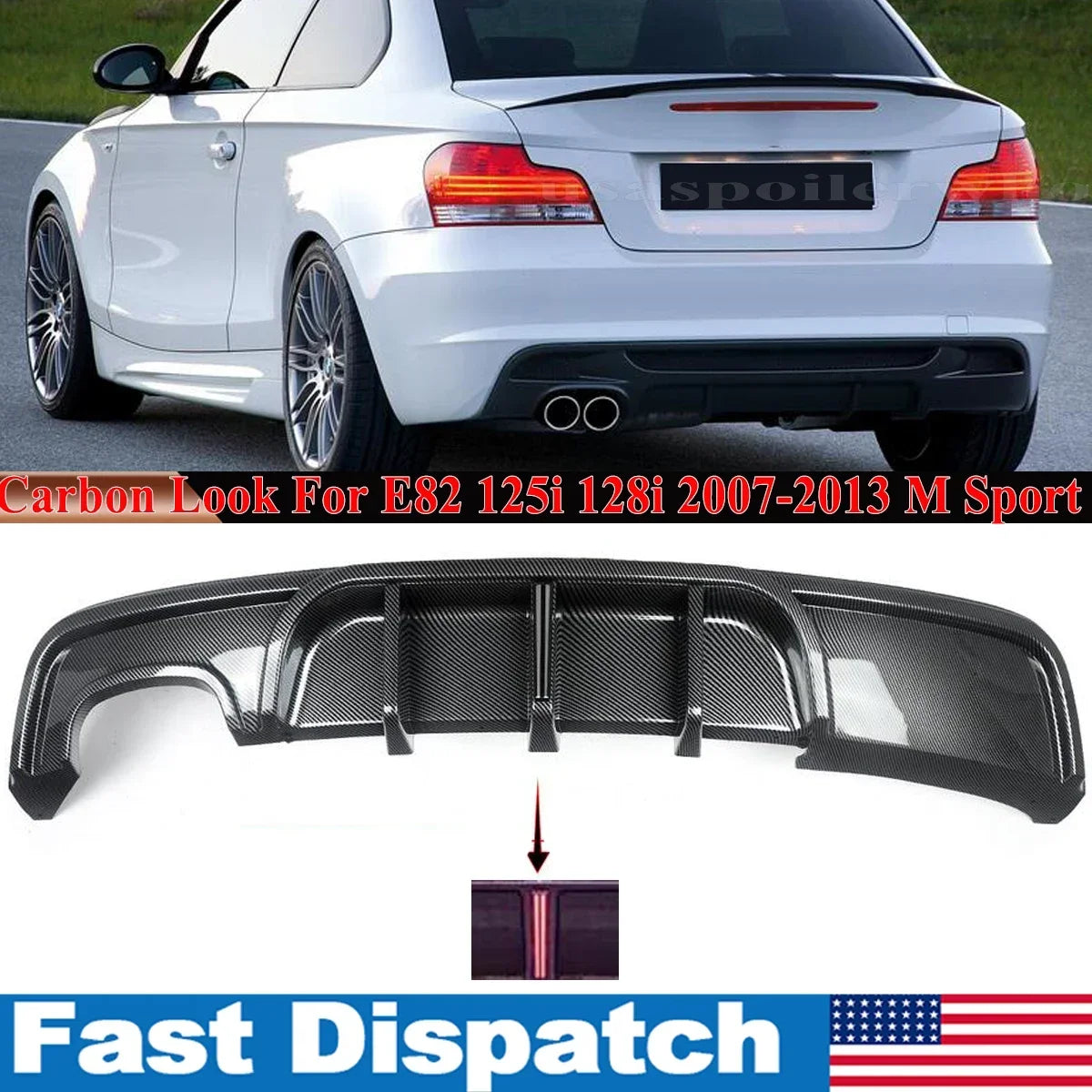 Rear Diffuser Bumper for BMW 1Series E82 Coupe 135i M Sport Carbon Look F1 Style E82 Rear Lip with Light