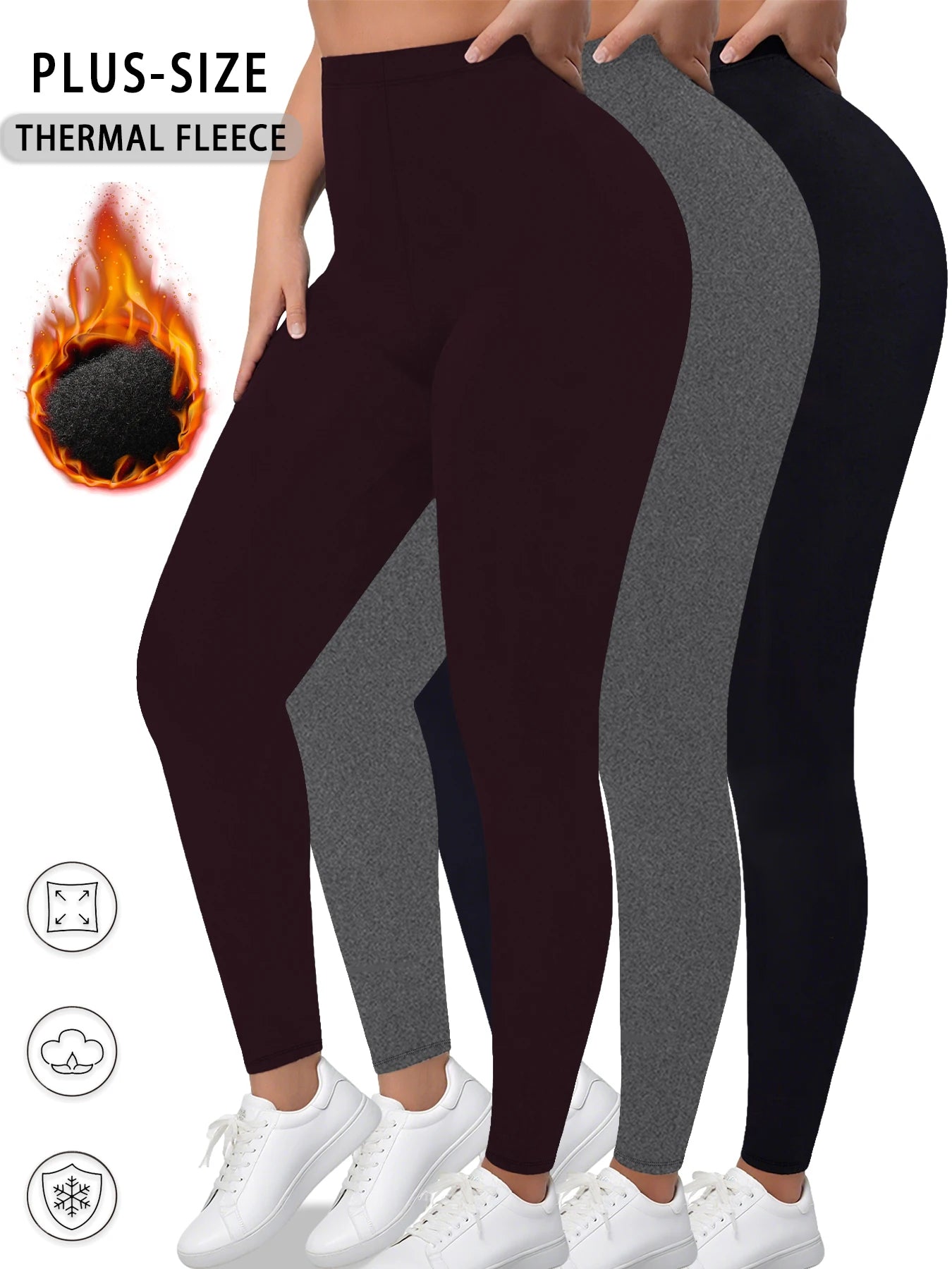 3 pack Plus size Winter thermal leggings for women featuring fleece lining Perfect for workouts in cold weather with super soft
