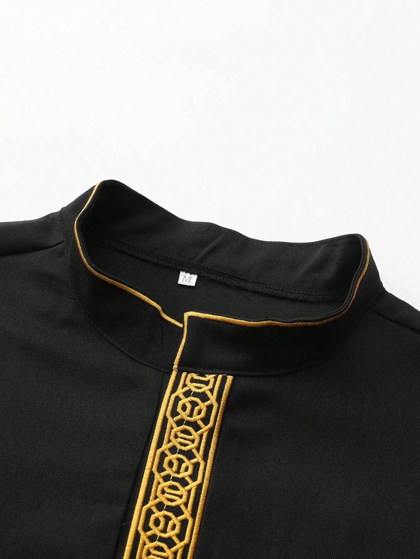2025Islamic muslim Arabic men's robe long sleeve embroidered stand collar arabian thobe for men