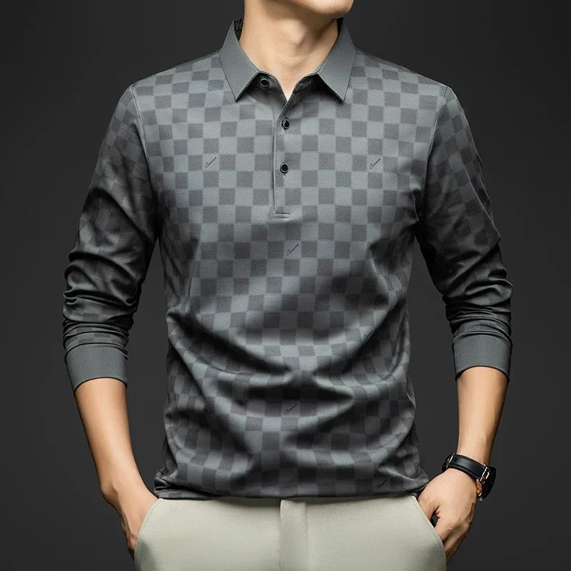 Polo Shirts for Man Autumn Business Slim Fit Long Sleeve T Shirt Men New Casual Loose Pullover Plaid Men Tops & Tees