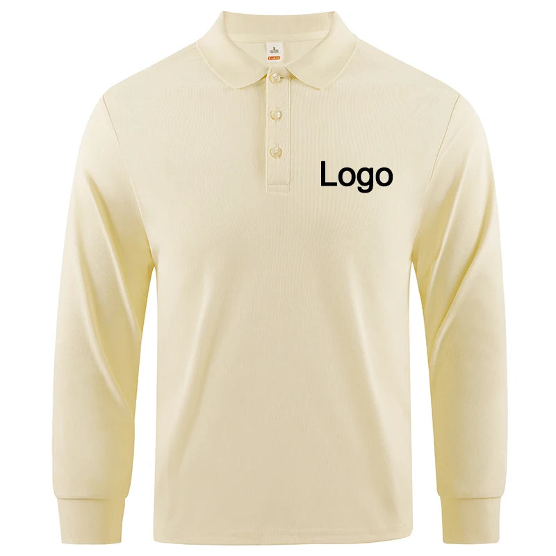 Custom Polo Shirts Mens Autumn Long Sleeves T-Shirts DIY Logo/Graphic Tees Commuting Breathable Lapel Tops Basic Male Clothes