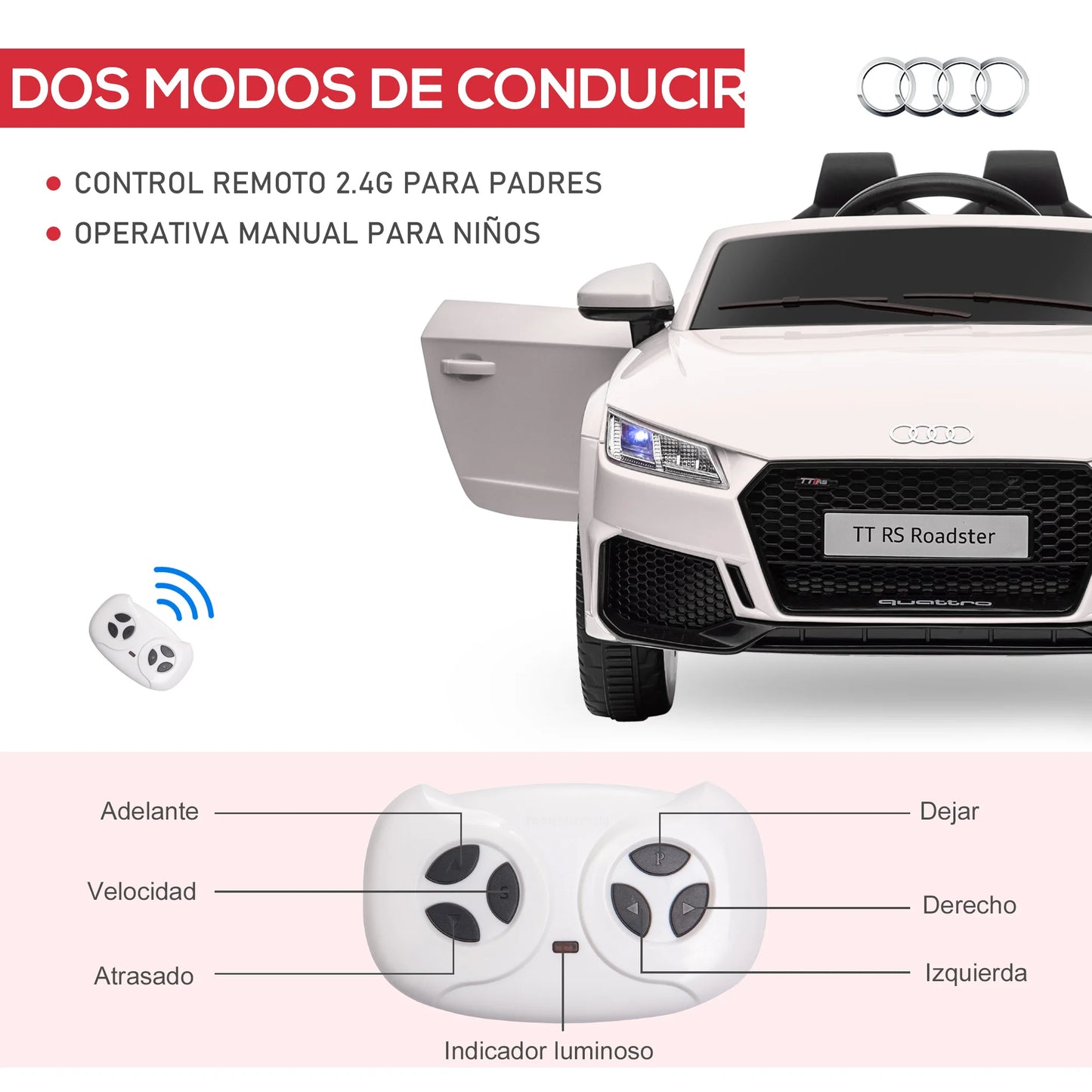 Homcom Electric Car for Children 3+ Years Old Audi Tt Electric Children's Car 12V with Speed 3 Km/H Remote Control 102X60X44 cm