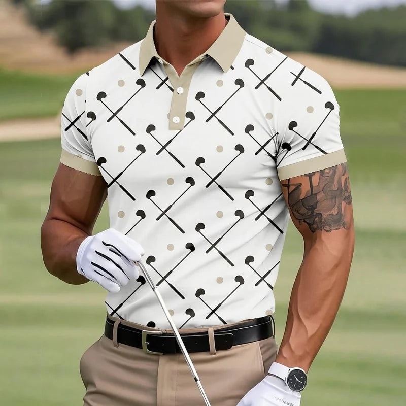 Fun Golf Pattern Polo Shirt For Men Colorful Cartoon 3D Printed Tees Summer Casual Street Short Sleeve Loose T-Shirt Lapel Tops