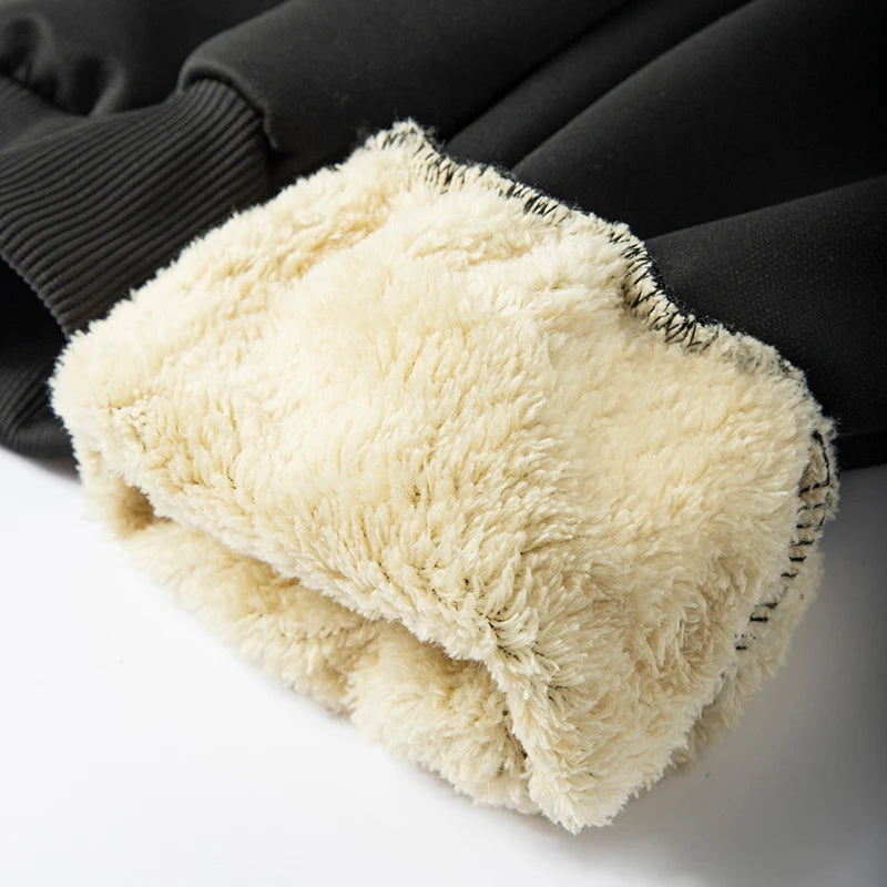 Bull Print Sherpa Fleece Lined Sweatpants for Men Winter Thermal Plush Joggers Pants with Zipper Pockets Casual Cozy Trousers