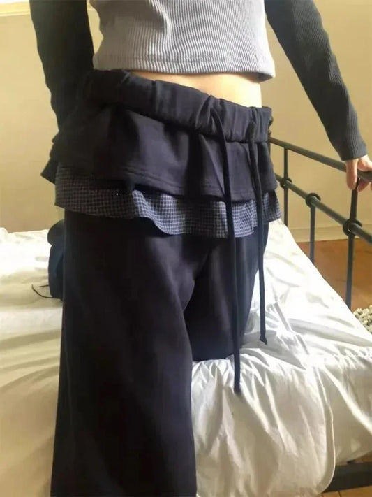 Bottoms Women Fashion Japanese Sweatpants Pantalon Streetwear Joggers Femme Patchwork Plaid Casual Straight Y2k Pants 2025 New