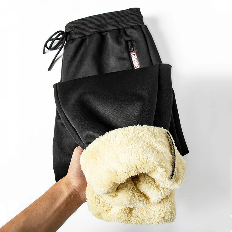 Bull Print Sherpa Fleece Lined Sweatpants for Men Winter Thermal Plush Joggers Pants with Zipper Pockets Casual Cozy Trousers