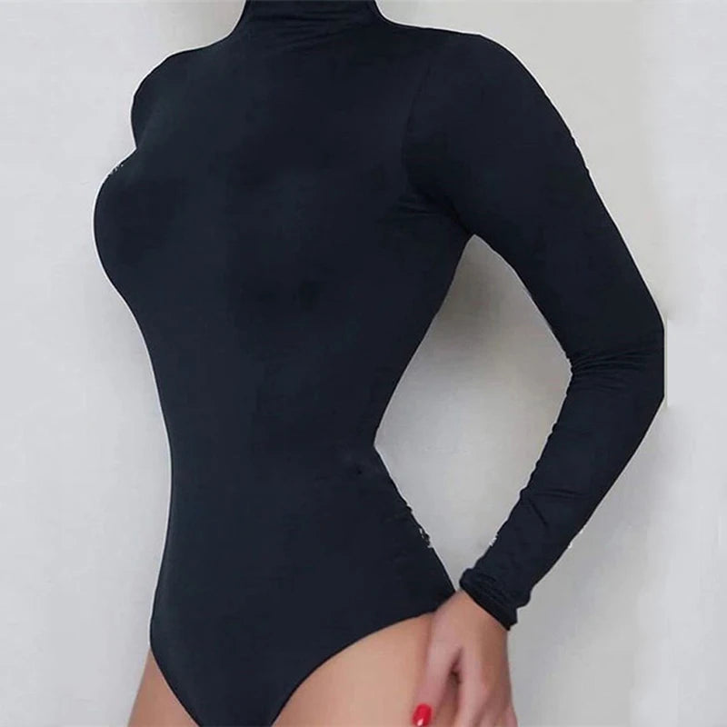 Turtleneck Long Sleeve Solid White Sexy Bodysuit Women Black Autumn Winter Body Top Gray Casual Lady Streetwear Bodysuits