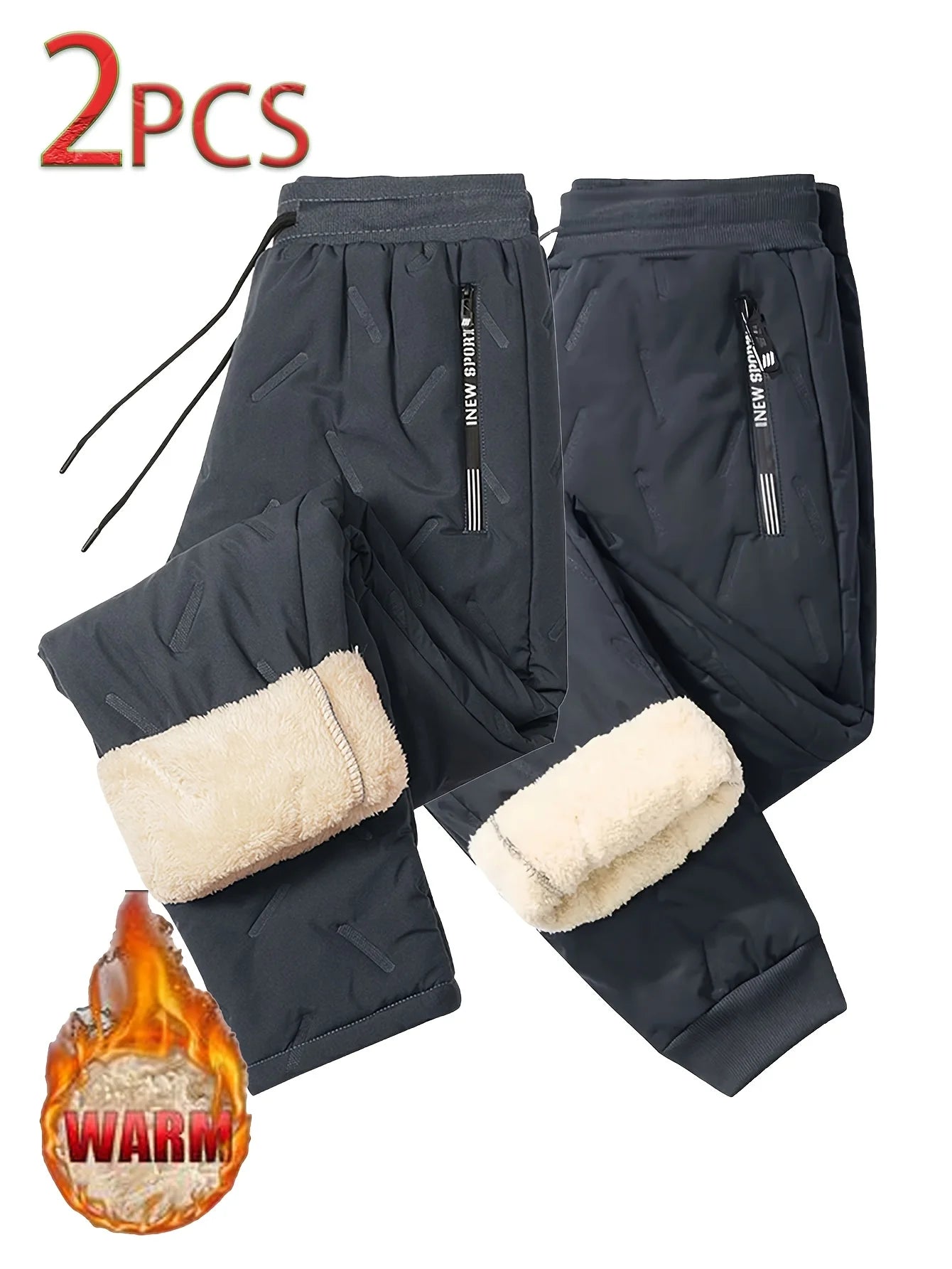 Winter Goods Plush 2pcs Men's Outdoor Snow Mountain Climbing Camping Plus Fleece Trousers Lining Winterize Padding