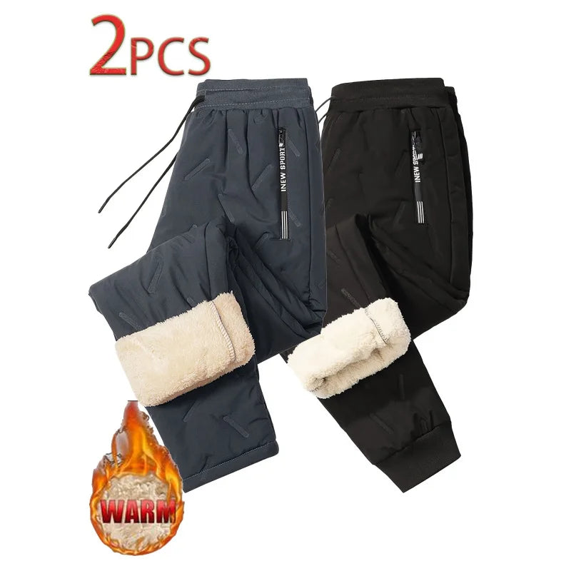 Winter Goods Plush 2pcs Men's Outdoor Snow Mountain Climbing Camping Plus Fleece Trousers Lining Winterize Padding