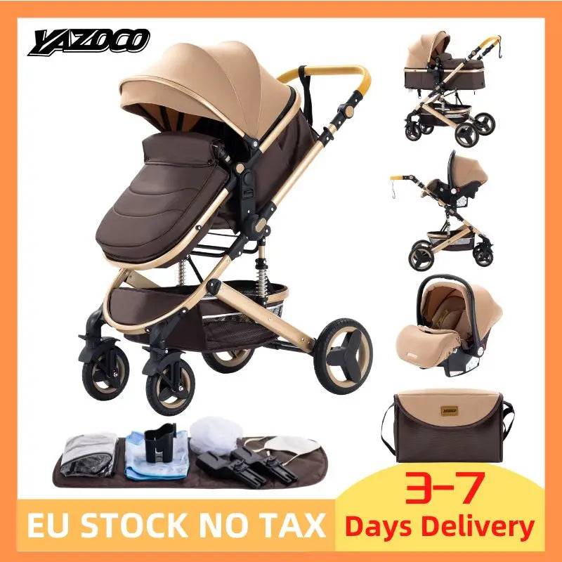 Compact 3-in-1 baby pushchair, infant car seat, portable infant travel system, lightweight pushchair, two-way pushchair