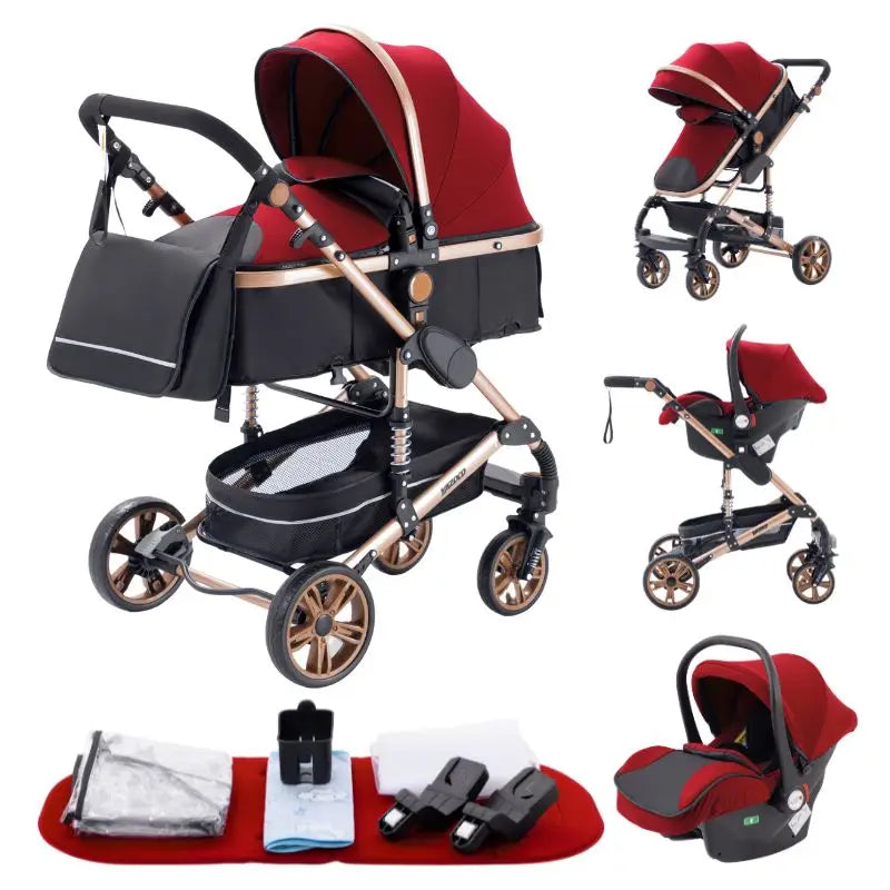 Compact 3-in-1 baby pushchair, infant car seat, portable infant travel system, lightweight pushchair, two-way pushchair
