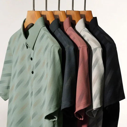 2025 New Men's Business Casual Short Sleeved Printed Polo Shirt Fashionable Breathable Comfortable and Versatile Top