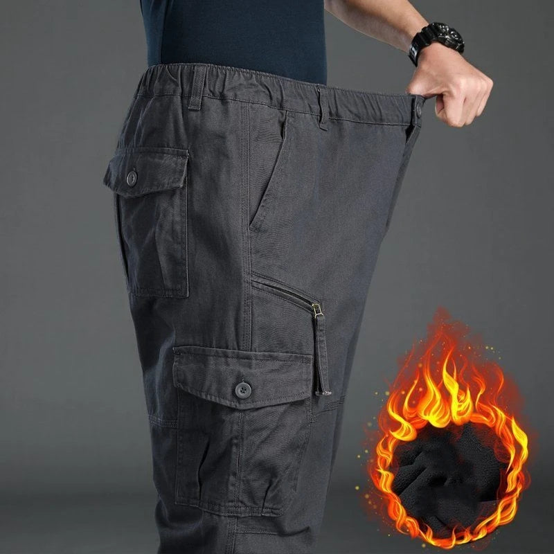 Winter Cargo Fleece Pants Men Thick Warm Straight Trousers Casual Multi Pockets Wear Resistant Baggy Tactical Cotton Work Pants