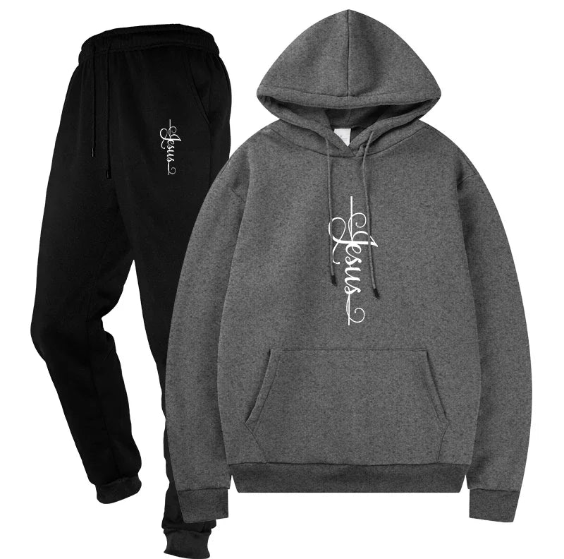 Basic Fleece Hoodies And SweatPants Set Men's Ensemble Track Suit Sportswear Unisex for Jogging