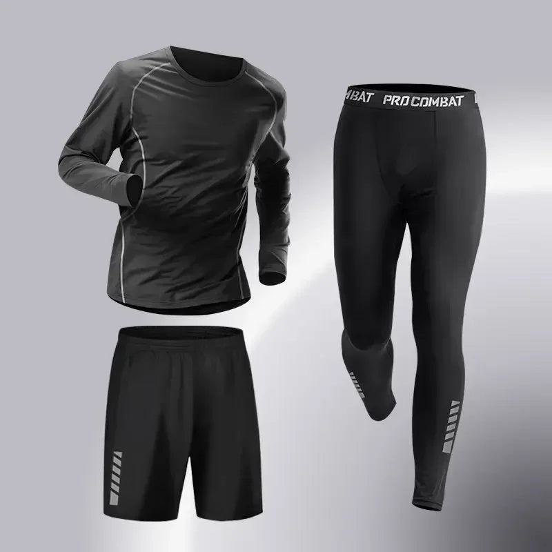 Ensemble de sport de compression pour homme, survêtement de course, fitness, jogging, vêtements d'entraînement, leggings à coupe