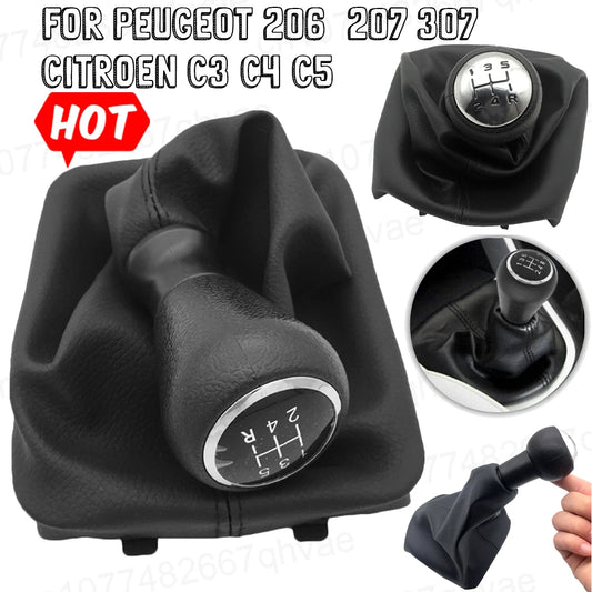 For Peugeot 206 207 307 Citroen C3/C5 PU 5 Speed Gear Shift Knob Shifter Lever Stick Gaiter Boot Cover Car Accessories
