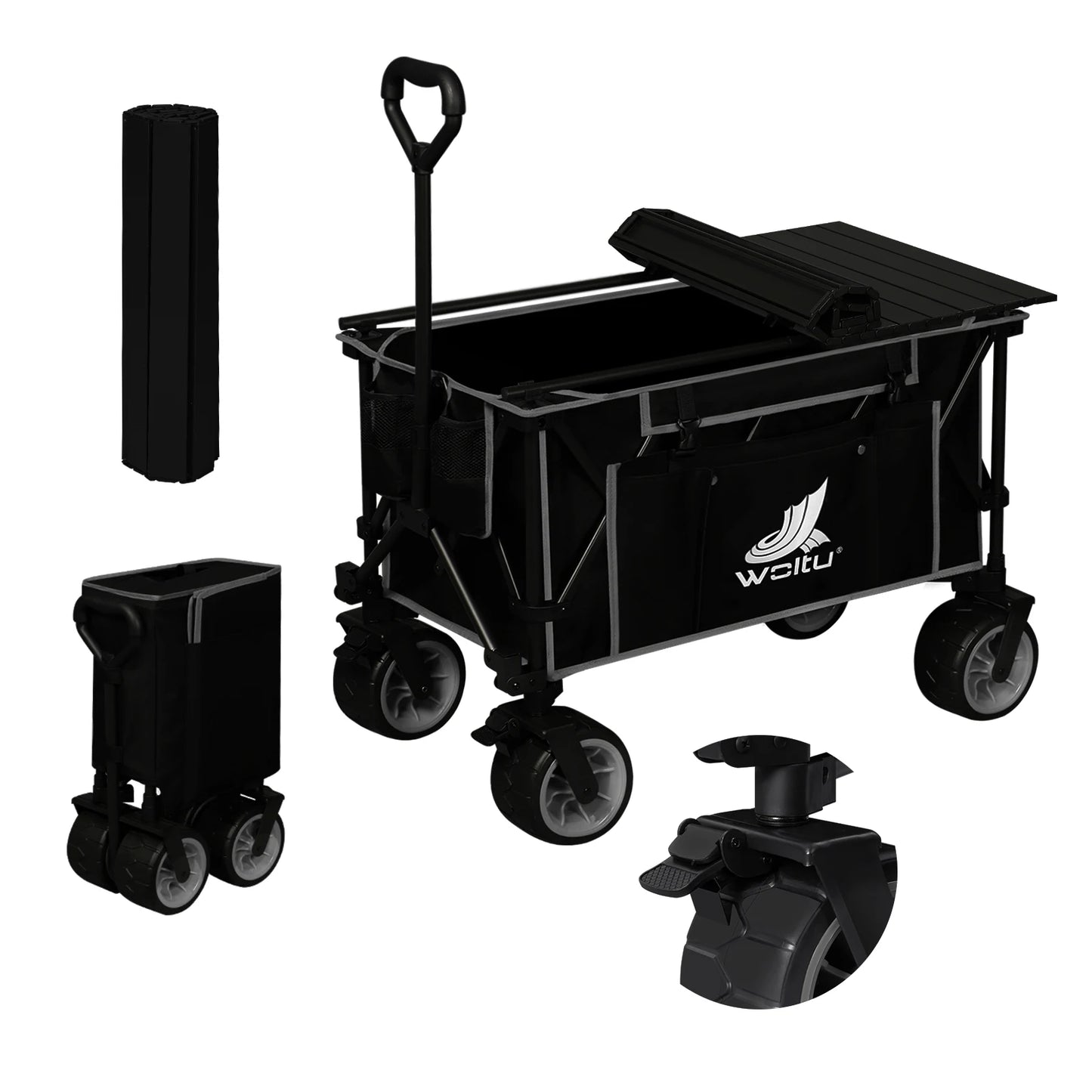 Foldable Wagon Garden Cart with Removable Tray Wheels Large Capacity Transport Cart for Picnic Beach Camping  Shopping